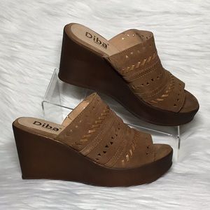 Diba Petra Cutout Suede Slip On Wedge-Cognac, 9.5